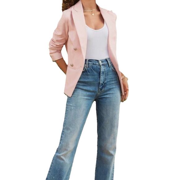 Evereve Blush Pink Lenox Blazer Sz L Double Breasted Cotton Jacket - Picture 2 of 11